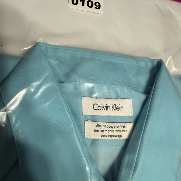 Calvin Klein Slim Fit Non-Iron Performance Dress Shirt Blue 16.5 34/35 - Picture 13 of 13